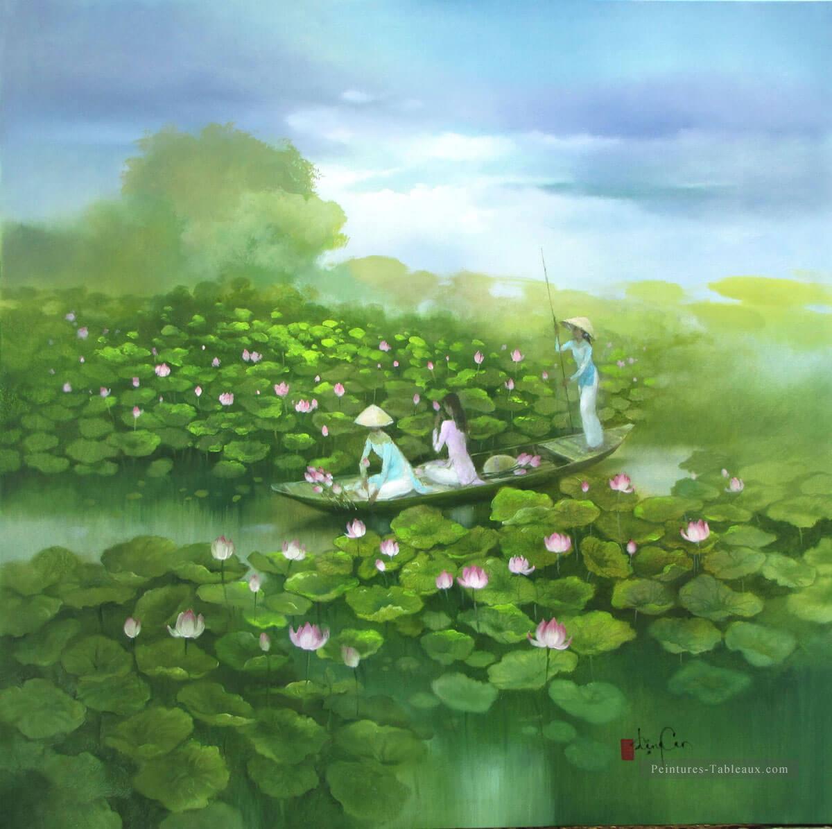 Lotus pond Vietnamien Asiatique Peintures à l'huile